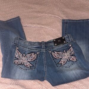 Miss Me Embroidered Blue Capri